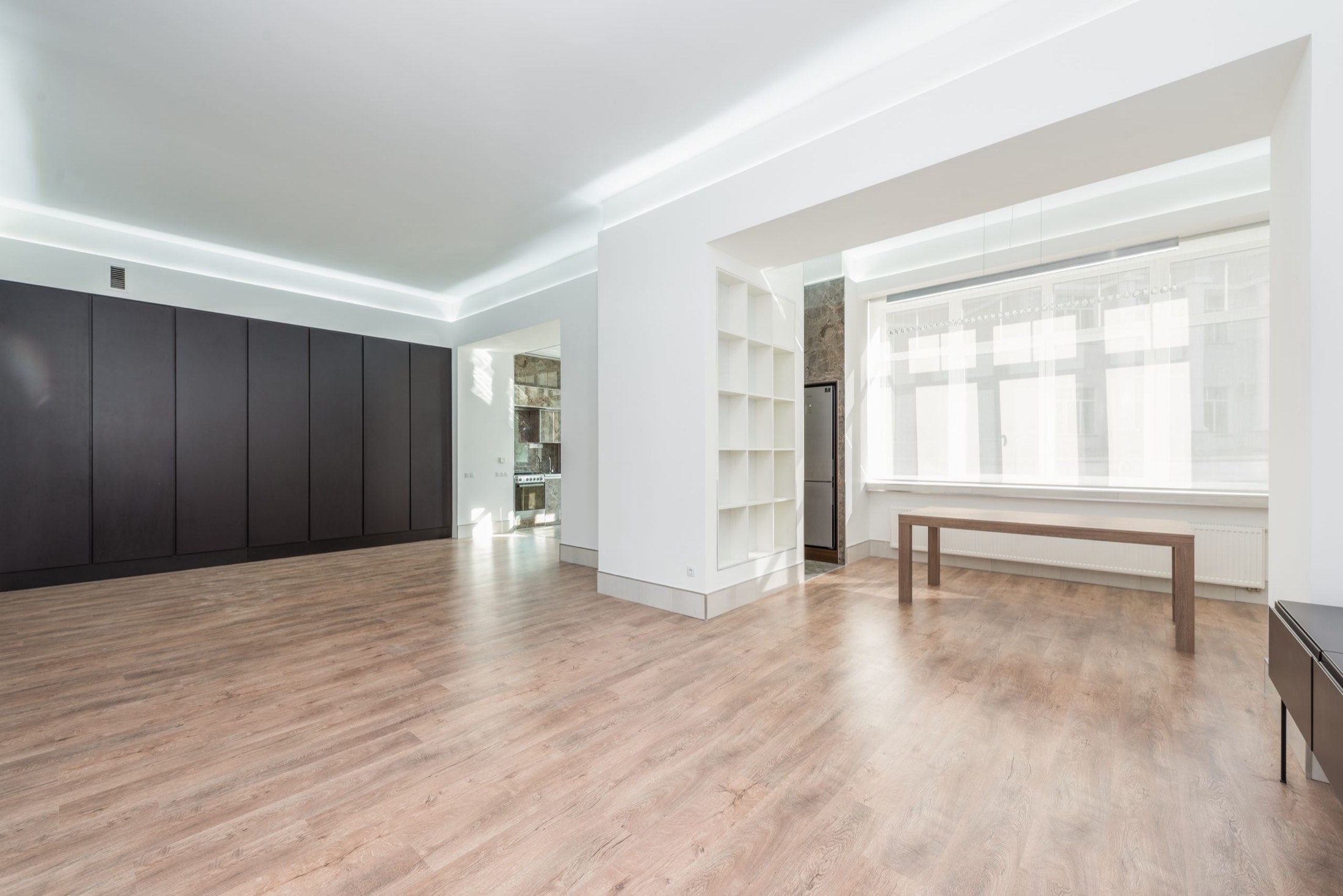 Bright, clean modern home interior with hardwood floors