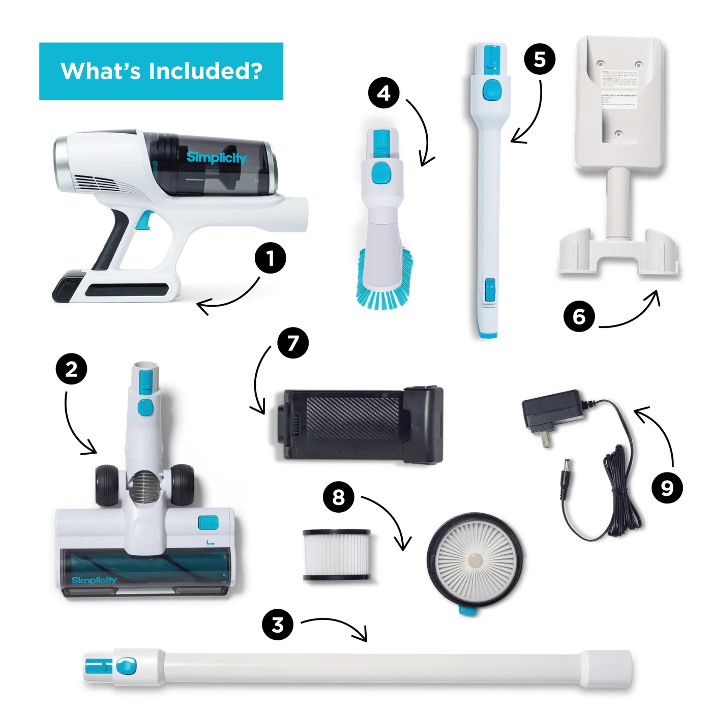 Everything included with the S67 Cordless Stick Vacuum